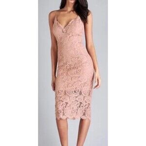 EUC Bardot Gia Pink Pencil Lace Dress V Neck Sleeveless Sz XS